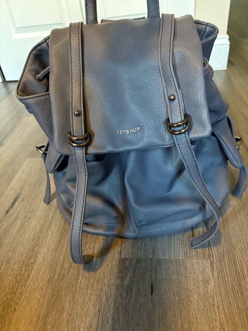 Topshop gray/blue Pebbled Leather Backpack Tote